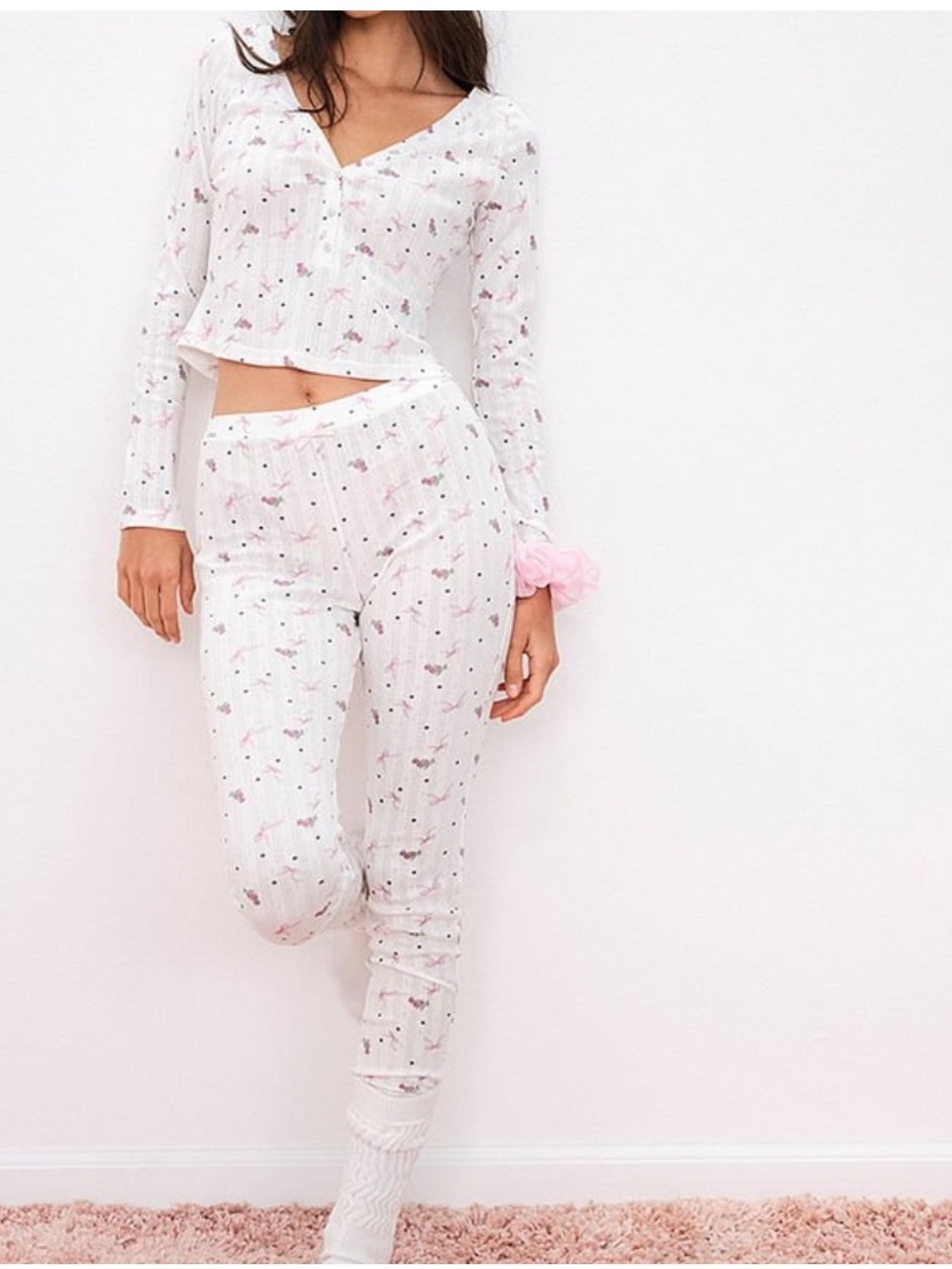 For Love & Lemon Pointelle Long Sleeve Pajama Set Size Small